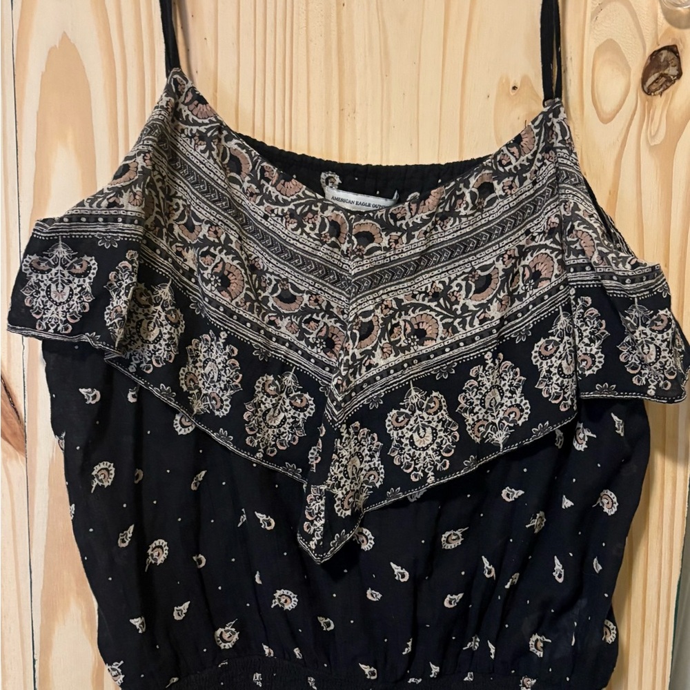 American Eagle Outfitters Black and Cream Patterned Camisole